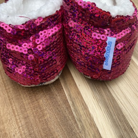 Snoozies Hot Pink Sequined Slipper W/Bow Size L - Picture 4 of 6